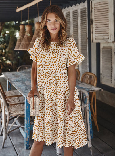 Lotus Leaf Sleeve Dot Light Ripe Dress