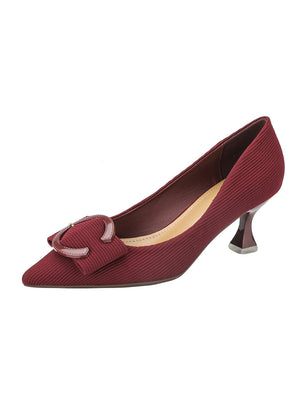 Red Satin Pointed Shallow Shoes