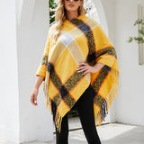 Contrasting Striped Cloak Fringed Scarf Shawl