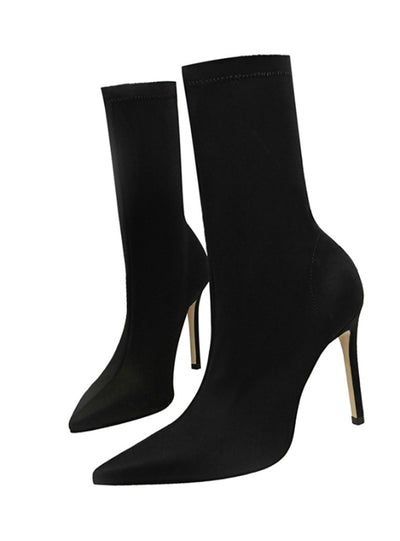 Women Boots Beige Pointed Toe Elastic Ankle Boots