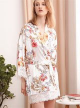 Silk Pajamas Printed Bathrobe