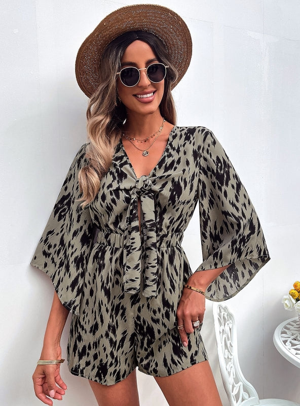 Fashion V-neck Loose Printed Chiffon Jumpsuit