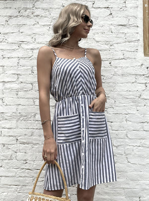 Contrast Striped Shirt Sling Dress