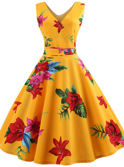 Sleeveless V-neck Retro Dress
