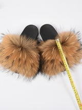Wider Fur Women Fashion Slides New Real Raccoon Fur Slippers