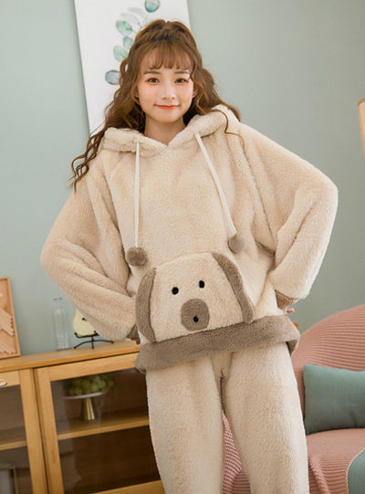 Winter Pink Long Sleeve Pocket Nightwear Suit