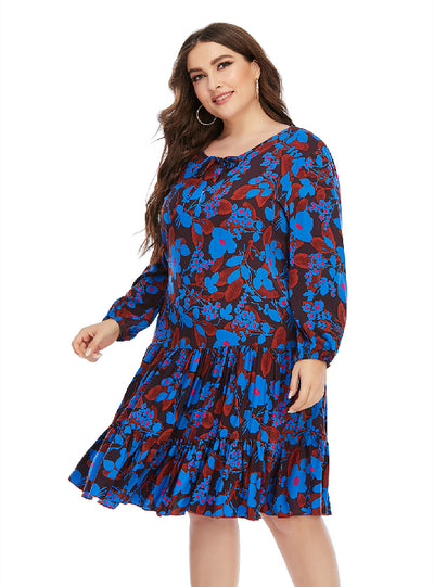 Large Size Women's Long Sleeve Printed Dress