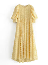 Women Solid Yellow Tassel Short Sleeve Dress