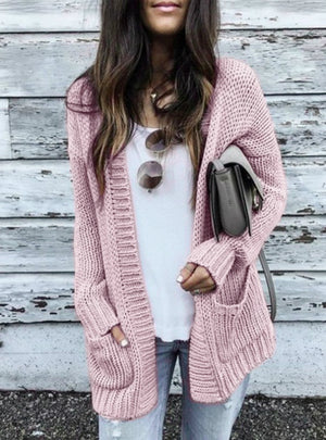 Women Smooth Knitted Sweater Pocket Design Cardigan