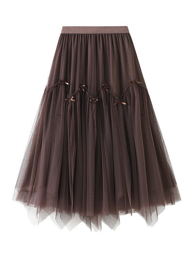 Mesh Pleated Irregular Skirt