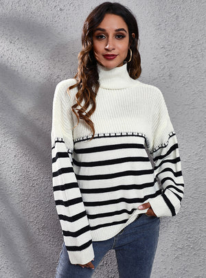 Striped Turtleneck Loose Long Sleeve Sweater