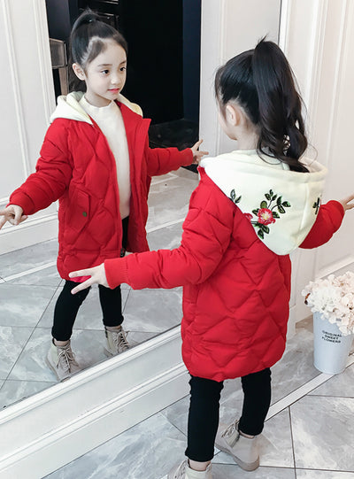 Girl's Winter Coat Cotton-Padded Embeoidery Clothes