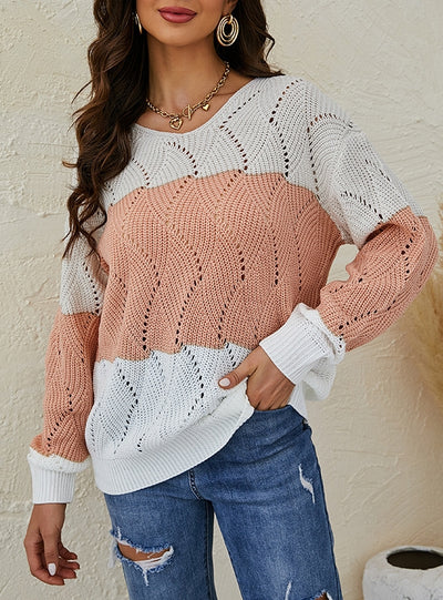 Women Striped Openwork Loose Sweater