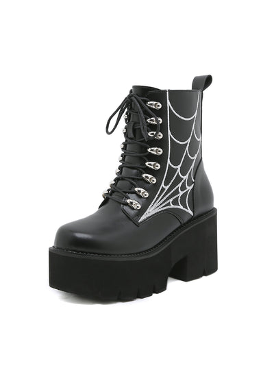 Retro Thick Heel Spider Web Embroidered Martin boots