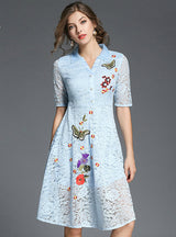 Lace A-Line Dress Floral Knee Length Dress