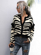 Fashion Short Contrast Striped Stitching Cardigan