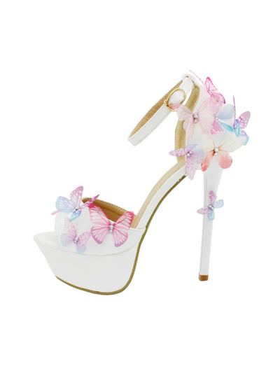 Rhinestone Sandals Pumps High Heels Ivory Shoes 