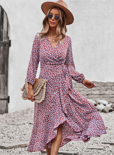 Long Sleeve Print V-neck Dress