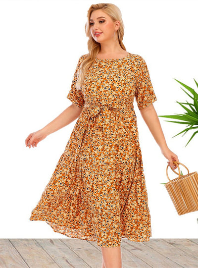 Plus Size Floral Short Sleeve Beach Dress