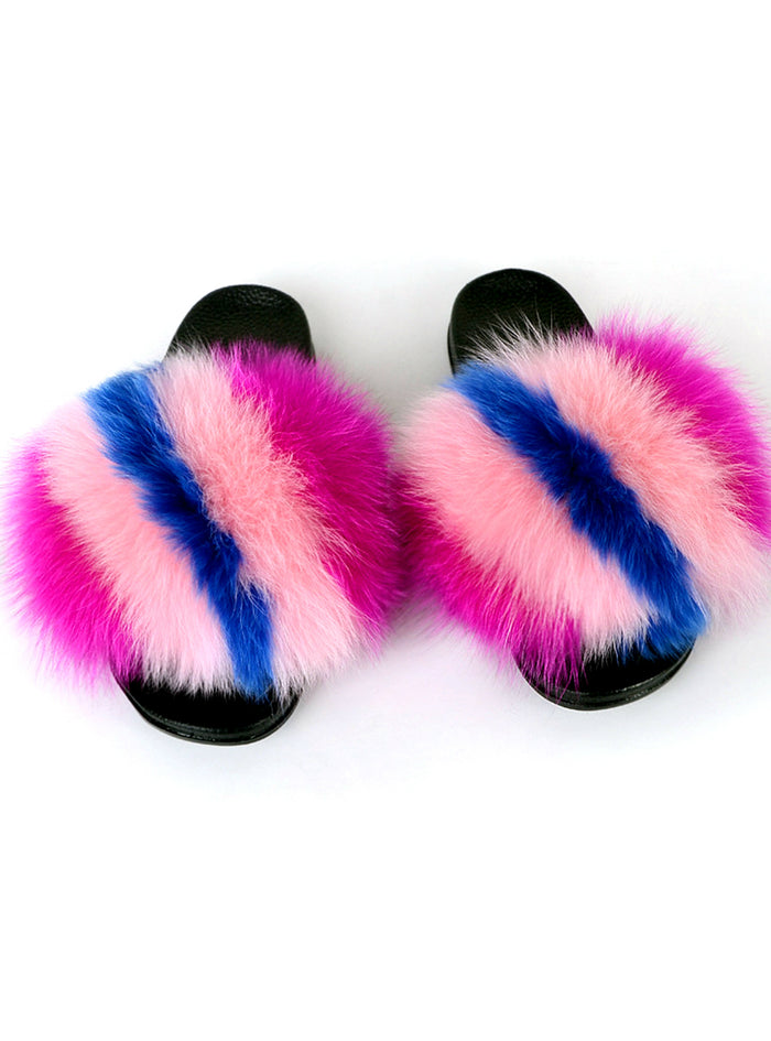 Flip Flops Raccon Fur Sandals Furry Fluffy Plush Shoes