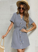 Vertical Striped Lapels Dress