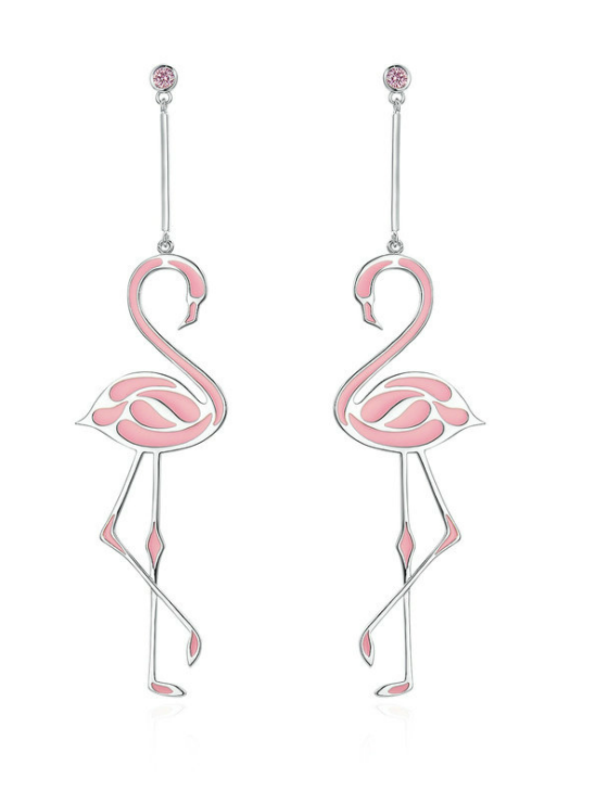 Romantic Flamingo Pink Enamel Drop Earrings