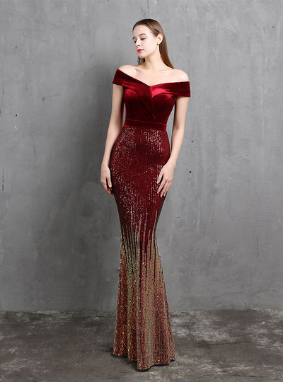 Off the Shoulder Sequins Long Party Dress