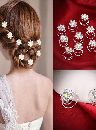 12Pcs Hair Decor Crystal Rhinestone Flower Hair 