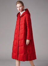 White Eiderdown Hooded Red Down Jacket