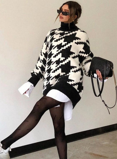 Winter Oversized Sweater Dress Women Turtleneck