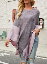 Contrast Cloak Shawl Sweater Coat