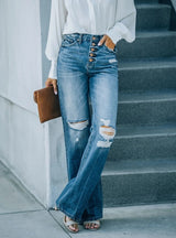 High Waist Single-breasted Straight Jeans
