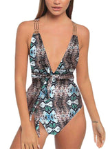 Sexy Snake Print Strap One-piece Swimsuit
