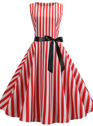 Sleeveless Retro Striped Print Dress