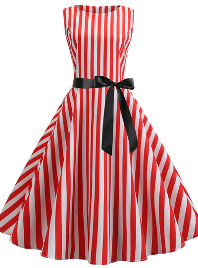 Sleeveless Retro Striped Print Dress