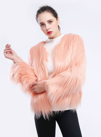 Short Long Sleeve Lamb Wool Fake Fur Women's Coat