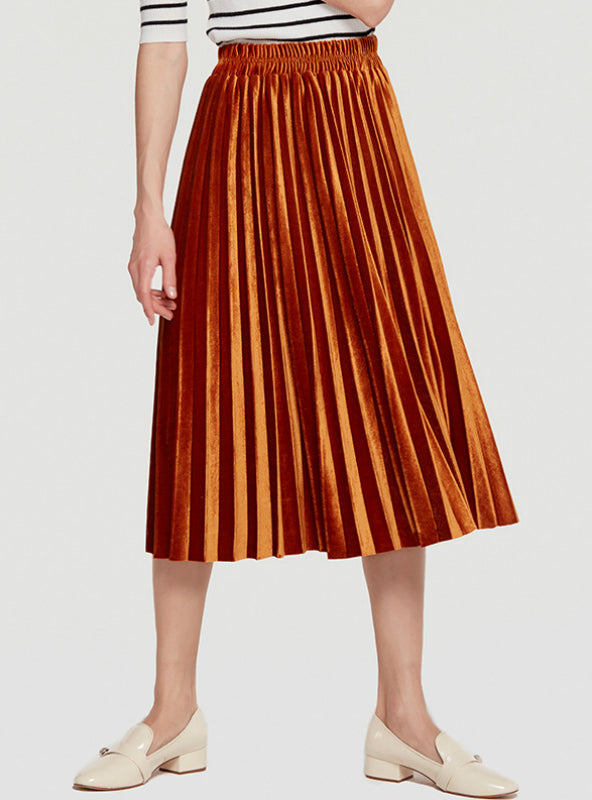 Women's Velvet Pleated Skirt With High Waist