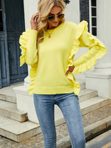 Turtleneck Solid Color Loose Lotus Leaf Sleeve Sweater