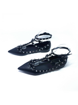 Rivet Flats Shoes Genuine Leather Metal Ankle Strap