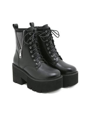 Thick Heel Zipper Rhinestone Martin Boots
