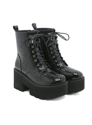 Women's Thick Front Lace Sponge Cake Bottom Martin Boots