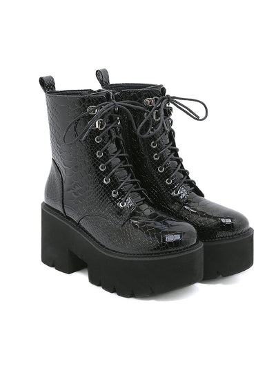 Women's Thick Front Lace Sponge Cake Bottom Martin Boots