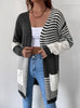 Spliced Striped Contrast Cardigan Pocket Sweater Coat