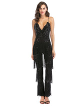 Sliced Trousers Tassels Sequins Jumpersuit