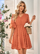Casual V-neck Solid Color Short Sleeve Dress