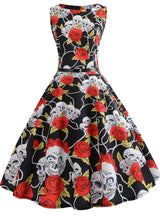 Black Sleeveless Printed Vintage Dress