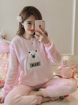 Polar Bear Pink Velvet Long Sleeve Pajamas Set