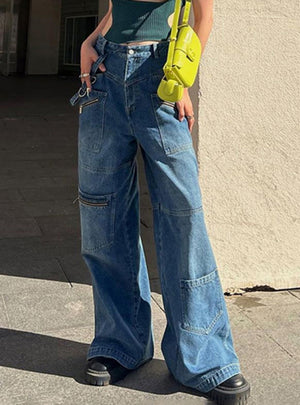Pocket Zipper Straight Jeans Pants