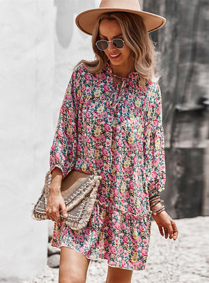 Long Sleeve Leisure Holiday Print Dress