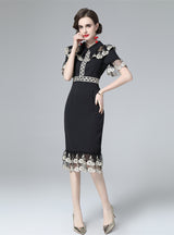 Waist Retro Trumpet Sleeve Lace Fishtail Dress